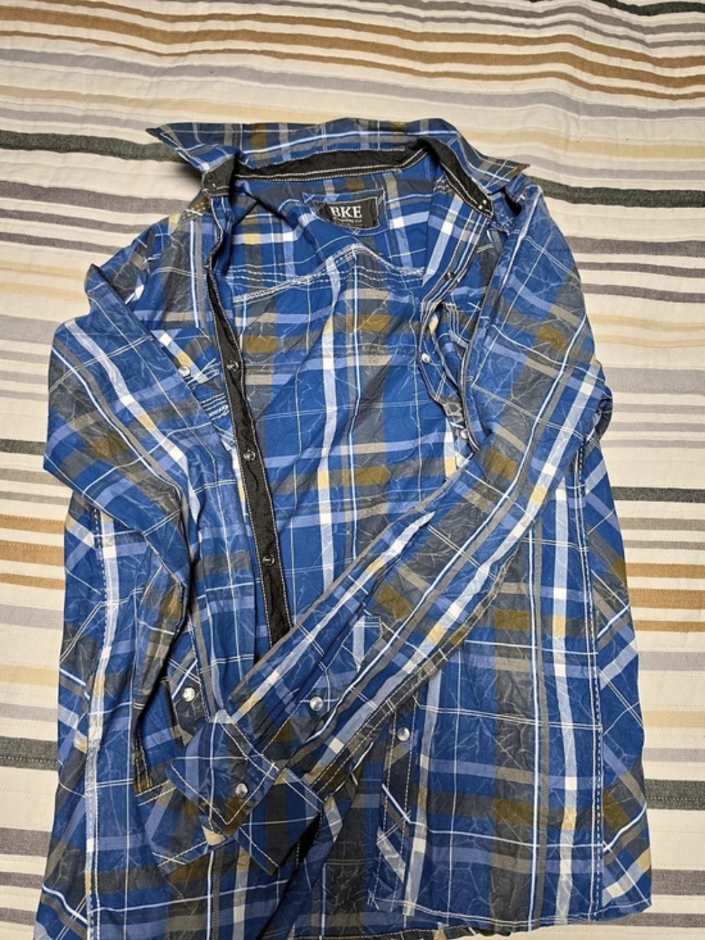 BKE Plaid Utility Jacket in Blue & Gray Size Small